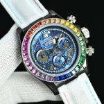 SJ Factory Rolex Daytona Hollow Face 316L Steel 43mm Quartz Movement Rainbow Bezel Watch